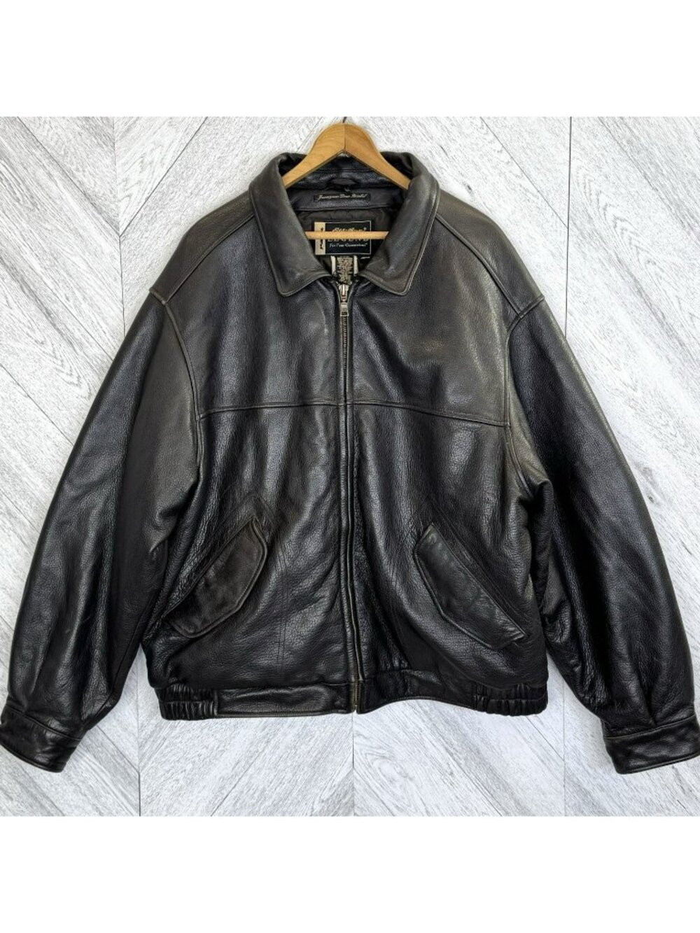 Vintage Eddie Bauer Mens XL Legend Journeyman Down Leather Bomber Jacket Brown